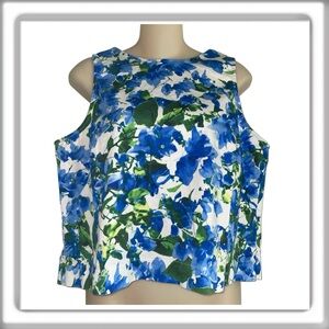 Milly for Design Floral Sleeveless Woven Crop A-Line Top Blue Size Large